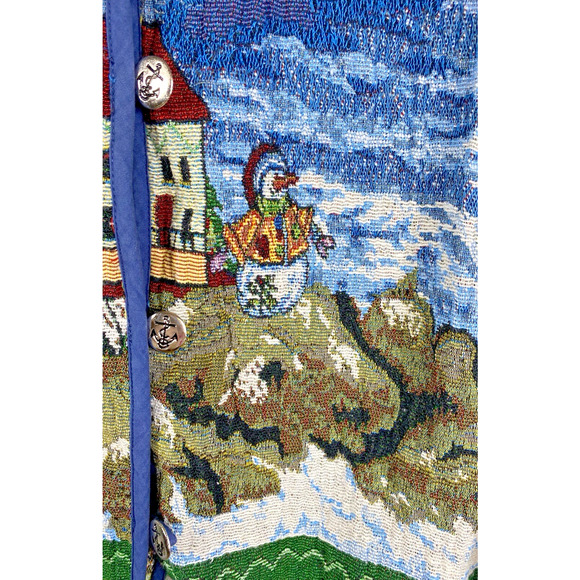 Lighthouse Tapestry Coat Jacket Christmas Art to Wear Grandmacore Size Small Vtg - Picture 7 of 16